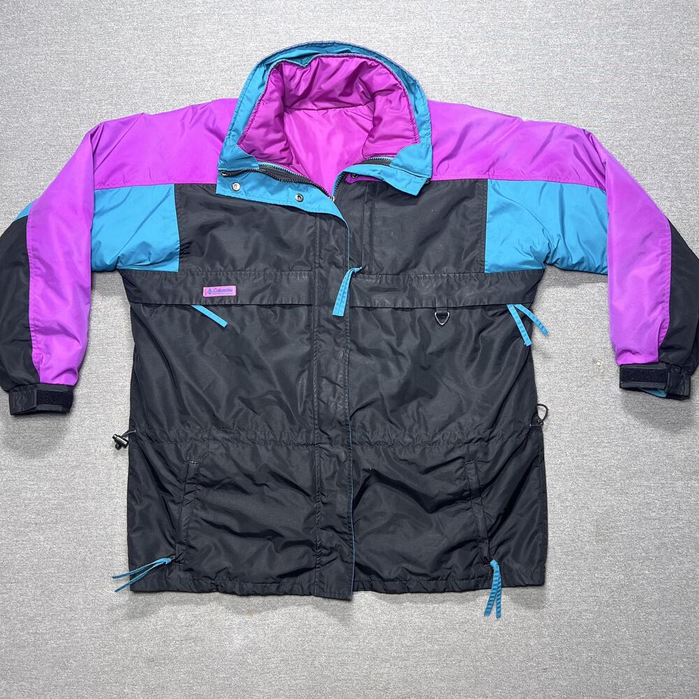 Vintage Columbia Jacket Womens XL Tech Teal Purple Retro Colorblock 4-in-1 Ski